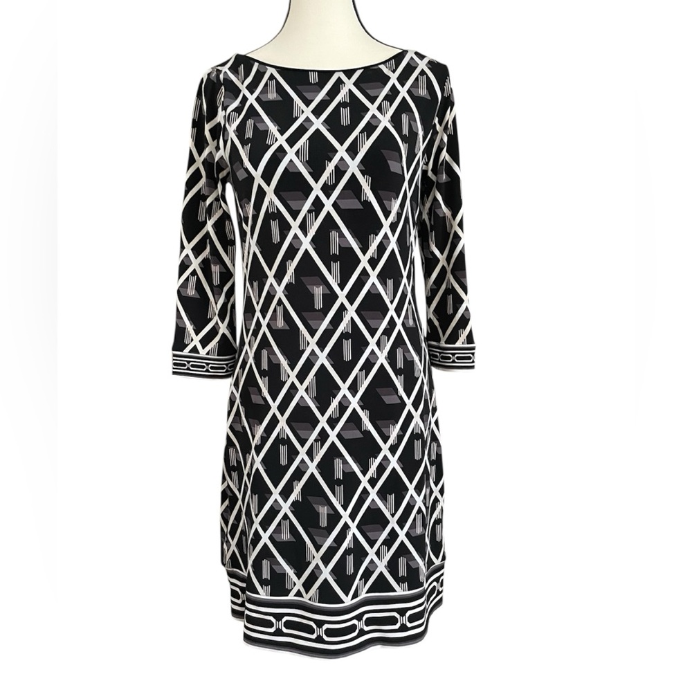 White House Black Market Black and White Patterned Dress